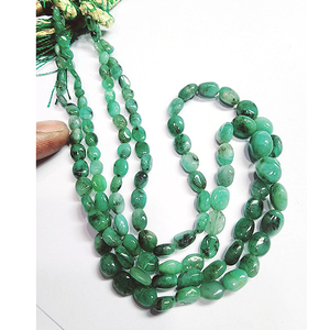 6 Strands Natural Emerald Oval Smooth <b>Green</b> Gemstone <b>Beads</b> 555 Ct 16-inch Length Iroc Sales <b>Necklace</b> - Product Image 1