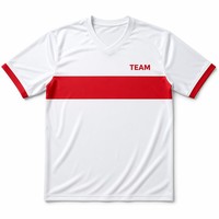 Jersey Sepak Bola Sublimasi Custom Putih Merah Garis Minimalis Bahan Sutra Susu OEM