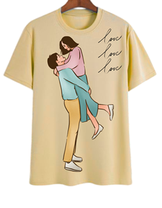 เสื้อยืดคู่รักพิมพ์ลายลำลองแขนสั้นผู้ชาย ทรงปกติ คอกลม ผ้าคอตตอนเจอร์ซีย์ พิมพ์ลายดิจิทัลด้านหน้า - Product Image 4