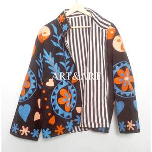 <b>Floral</b> Embroidery Button Cotrise <b>Quilted</b> Jacket Cotton Stripe Lining Handmade Winter Autumn Quick Dry Style Party Wear - Product Image 6