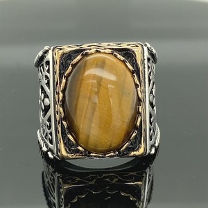 <b>Men</b> Handmade <b>Silver</b> <b>Ring</b> Natural Tiger Eye Gemstone <b>Ring</b> Embroidered <b>Ring</b> - Product Image 2
