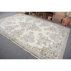 Classic Vintage Turkish Rug Beige 7.6 X 11.8ft Handmade Plush Pile Height Rectangle Patchwork Pattern Wool Bamboo Silk Fur Latex - Product Image 3