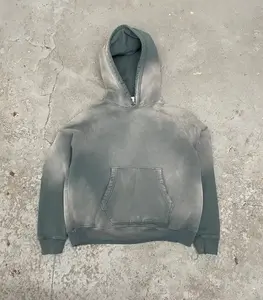 เสื้อฮู้ดดี้วินเทจแบบขายส่ง คุณภาพเยี่ยม ล้างสีแบบแอซิด ผ้าคอตตอนผสมเนื้อหนา เสื้อฮู้ดดี้ผู้ชาย สกรีนโลโก้ตามสั่ง - Product Image 4