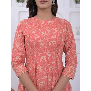 Ensemble Kurta Anarkali et pantalon en coton imprimé pêche, richement brodé, style pakistanais, pour tenue de soirée, en soie - Product Image 2