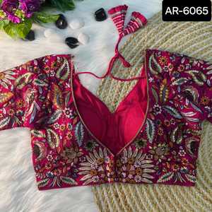 Blusa tradicional india lista para usar con talla grande disponible Blusa de seda de trabajo de secuencia de bordado Zari pesado para Sari - Product Image 6