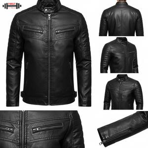 Customized Washable Regular Men's Mandarin Collar Slim Fit PU Leather <b>Racer</b> Bomber <b>Jacket</b> Winter Waterproof Windproof - Product Image 6
