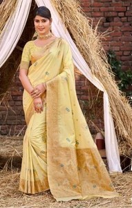 Recién llegado, lujosos saris de seda, Zari exquisitos motivos tradicionales de trabajo, tela drapeada suave para fiestas de boda, invierno y verano - Product Image 6