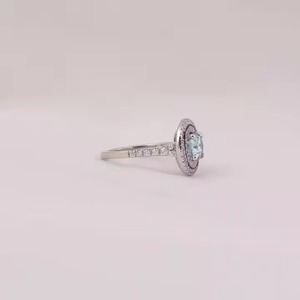 Último Diamante Azul corte redondo laboratorio crecido diamante media eternidad doble Halo anillo de compromiso con Tiney Lab Grown anillo de compromiso - Product Image 3