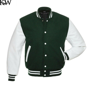 Chaqueta universitaria de lana y cuero con cuello acanalado, puños y dobladillo, diseño de logotipo personalizado para equipos deportivos - Product Image 3