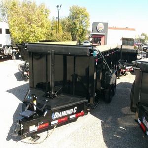 Remorque professionnelle à double essieu pour transport de charges lourdes, avec essieux hydrauliques de 7000 lb, kit de bâche et rampes coulissantes, cadre en acier robuste, benne basculante - Product Image 1