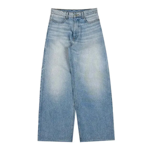 Jeans en Denim pour hommes de haute qualité épais Double couche contraste couleurs Baggy droit ample droit lavé tricoté pour l'hiver - Product Image 2