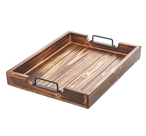 Plateau de service alimentaire en bois de la plus haute qualité avec poignées en fer, taille et forme personnalisées, plateau de service alimentaire en gros - Product Image 2