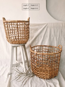 Handmade Water Hyacinth Storage <b>Basket</b> Open Weave Woven Organizer with Handles Natural Laundry <b>Basket</b> for Home Decoration - Product Image 3