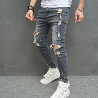 Streetwear Skinny Ripped Damage Jean Pantalon Pantalon Scratch Distressed Denim Vêtements de créateurs pour hommes Jean Pantalon pour hommes