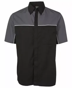 Camisa de trabajo de algodón pesado de alta calidad para hombres Logotipo personalizado Medio botón frontal con tachuelas de barra en bolsillos Camisas casuales a prueba de agua - Product Image 3