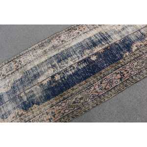 Alfombra de 3.3x8.4 pies, Alfombra Turca, Alfombra Floral de Lana Azul Vintage - Product Image 4