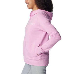 Hoodie rose personnalisé pour femme, en coton, zippé, court, grandes tailles, respirant, avec logo personnalisé. - Product Image 5