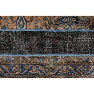 พรมขนสัตว์ลายปะต่อสีน้ำตาลและสีฟ้าแบบคลาสสิก1.9 x 2.8ft สี่เหลี่ยมตุรกีทำด้วยมือสำหรับห้องนั่งเล่นบ้านลาเท็กซ์มีหลัง - Product Image 5