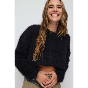 Suéter Corto Informal de Manga Larga con Cuello Redondo y Peluche para Mujer, 100% Nailon, Transpirable, Cárdigan No Tejido para Otoño e Invierno - Product Image 1