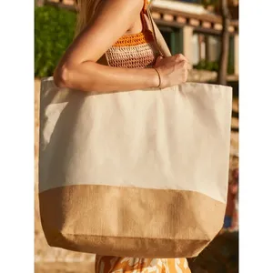 Sustainable XL <b>Jute</b> Base Canvas Tote Shopper Storage <b>Baskets</b> for Merchandising - Product Image 2
