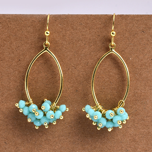 Amazonita natural 925 plata esterlina cuentas redondas pendientes joyería - Product Image 2