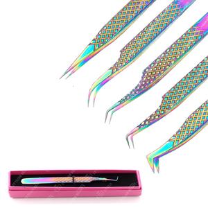 Pince à cils 45 degrés couleur arc-en-ciel avec logo personnalisé Nouveau design Pointe pointue en acier inoxydable - Product Image 5