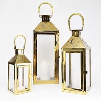 Farol de Piso de Acero con Acabado Dorado y Diseño Recortado para Decoraciones Festivas de Ramadán/Eid/Hajj, Tamaño y Logotipo Personalizables