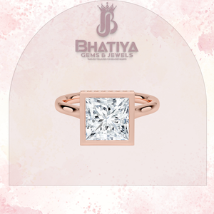 Princess Cut 1-3 CT Center Stone Lab Grown Diamond Eternal Glow Bezel Halo Anillo de compromiso 10K 14K 18K IGI Certificado para unsex - Product Image 3