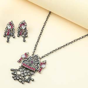 Collier et boucles d'oreilles Anokhi pour femme en argent sterling 925, motif oiseau Tabeej, serti clos, pierre principale en zircon, 9 cm - Product Image 1
