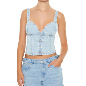 Top corto de tela vaquera para mujer, ropa de calle, gran oferta, hecho con material de alta calidad, Top corto de tela vaquera para mujer - Product Image 1