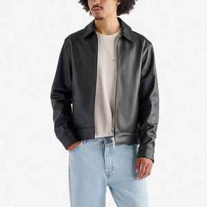 Veste en cuir pour homme de haute couture en cuir d'agneau véritable avec fermeture éclair, rembourrage en coton, col rabattu, manches longues régulières - Product Image 1