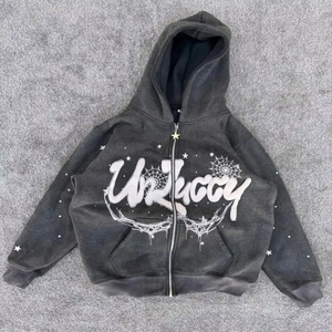 Conjunto de Sudadera con Capucha y Pantalones Deportivos Holgados con Lavado Ácido Desgastado Personalizado, Logotipo Frontal, 100% Algodón, Serigrafía, Ropa Urbana - Product Image 3