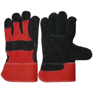 Guantes de trabajo de cuero dividido de piel de vaca negra azabache de primera calidad, tejido de lana forrado, nudillo de cuero, puño industrial de goma - Product Image 5