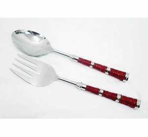 Poignée en résine rouge de haute qualité et ensemble de serveurs à salade en acier inoxydable 2 pièces ensemble de serveurs à salade accessoires de cuisine - Product Image 1
