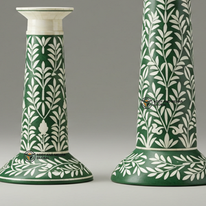 Proveedor indio ofrece conjunto de portavelas con incrustaciones de hueso verde hecho a mano candelabro decorativo con patrón Floral - Product Image 4