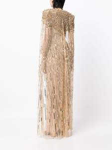 Aline vestido de fiesta de noche de lujo de alta calidad sin mangas con cuentas bordado de lentejuelas patrón Floral forma de cuerpo largo antiestático - Product Image 6