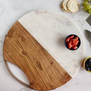 Nouvelle Arrivée Attrayant Marbre Naturel Et Planche À Découper En Bois Vente Chaude De Forme Ovale Planche À Découper Avec Planche Suspendue - Product Image 2