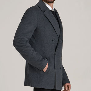 Best Quality Double Breasted Heating Gray Color Fashion Walking <b>Pea</b> Coat Autumn Winter Men's Woolen Coat - Product Image 3
