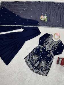 Belle traditionnelle indienne pakistanaise fausse Georgette Kurti Shalwar Kameez ensemble moderne élégant vêtements prêt à porter nouveau vente en gros - Product Image 3