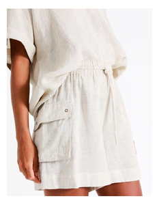 Women's Dresses 2025 <b>Linen</b> High Waist Shorts <b>Set</b> Short Sleeve Women Blouse Single Button Sexy Lace A-Line Silhouette Summer - Product Image 5