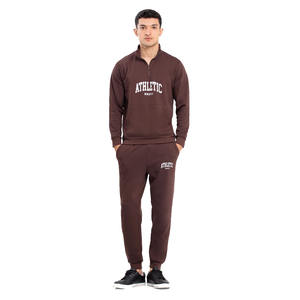 Ensemble de survêtements 100% coton marron pour hommes, avec fermeture éclair, col montant, sweat-shirt avec pantalon de jogging, meilleure qualité pour l'hiver - Product Image 2