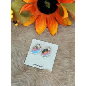 Southwest Handmade Multi Stone <b>Sterling</b> <b>Silver</b> Flower <b>Stud</b> <b>Earrings</b> - Product Image 5