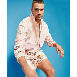 <b>Men's</b> Royalty by Maluma Half Zip <b>Jacket</b> Relaxed Fit Printed Design Orange <b>Summer</b> Large Size - Product Image 1