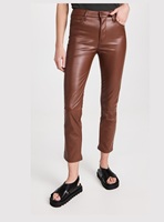 Femmes élégant ample jambe droite en cuir PU taille haute pantalon respirant Streetwear bouton plat avant taille moyenne Style d'hiver