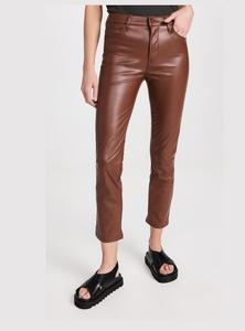 Pantalones elegantes holgados de pierna recta de cuero PU de cintura alta para mujer, ropa de calle transpirable, botón frontal plano, cintura media, estilo de invierno - Product Image 4