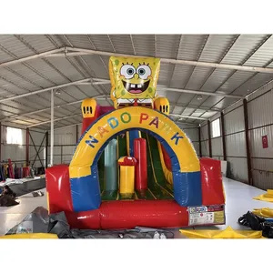 Structure gonflable commerciale à thème Bob l'éponge avec toboggan, équipement de jeu extérieur pour enfants, château gonflable en PVC - Product Image 6
