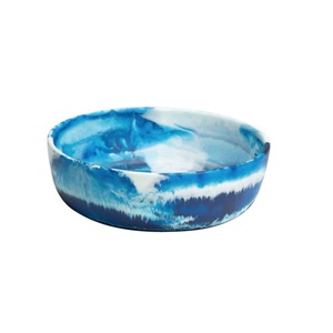 Bol à salade en résine bleue de forme arrondie, vaisselle, bols à soupe, bols pour fruits secs et sucreries, vaisselle en bois - Product Image 1
