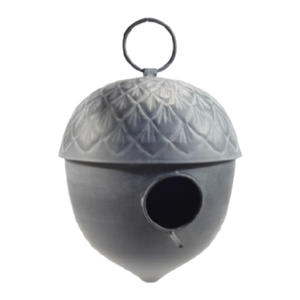 บ้านนกโลหะทำจากนิกเกิลสำเร็จรูปพร้อมรูปนูนบนหลังคาและห่วงทรงกลมสำหรับตกแต่งสวนระเบียงบ้านนกโลหะ - Product Image 1