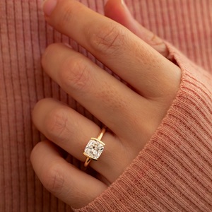 7.5mm Cushion Cut Moissanite Diamond Engagement <b>Ring</b> | Modern Sterling <b>Silver</b>/Platinum 18K Gold Plated Bezel <b>Solitaire</b> | Bridal - Product Image 3