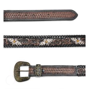 Made in India High Quality Floral Engraved Full Grain Vegetable Tanned Western <b>Leather</b> <b>Tooling</b> <b>belt</b> with 3 Piece Designer buckle - Product Image 5